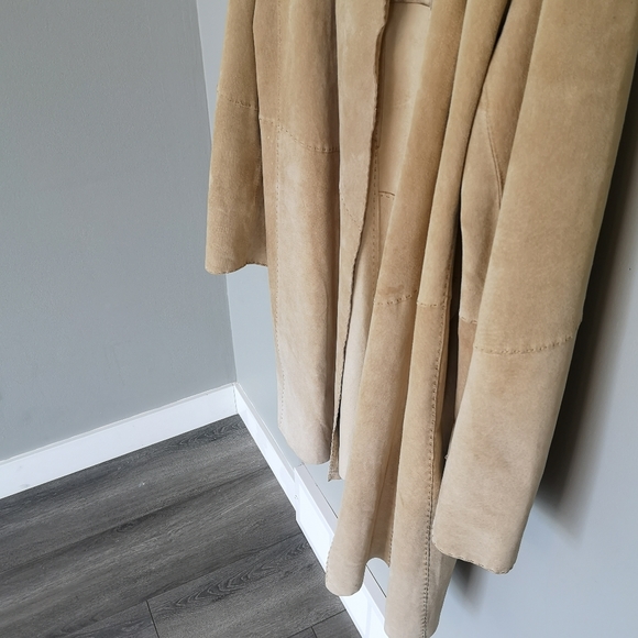 Vintage 100% Genuine Leather Long Suede Open Front Southwestern Boho Coat - Picture 10 of 16